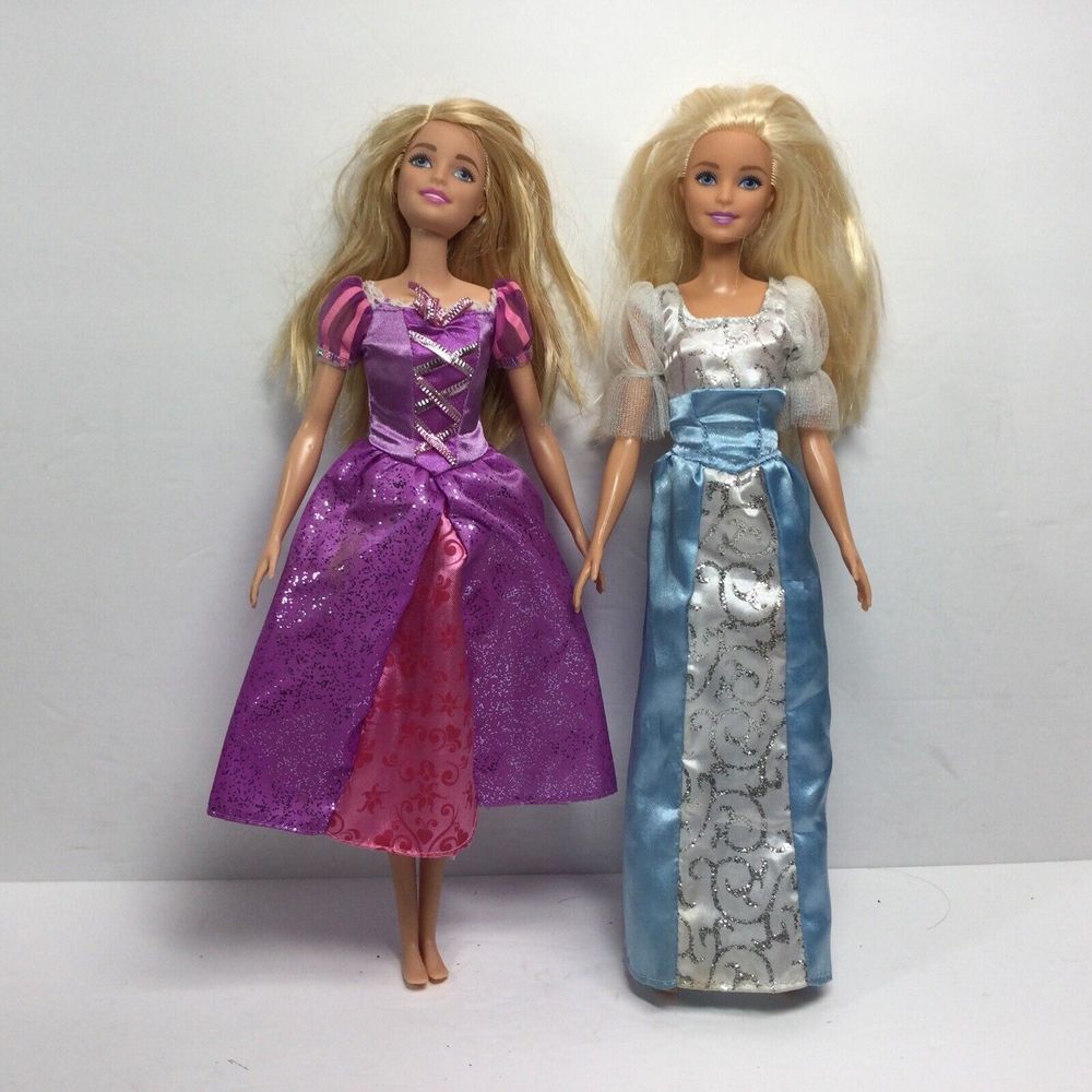 Mattel 2015 Barbie‎ Dolls Blond Hair Blue Eyes w/ party Dresses Lot of 2